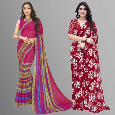 Anand Sarees Floral Print Daily Wear Georgette Saree(Pack of 2, Pink, Red)