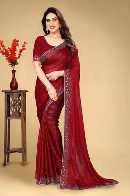 VEERAIVA Embellished Bollywood Chiffon Saree(Black)