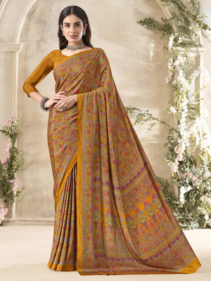 Tasrika Printed Daily Wear Crepe Saree(Mustard)