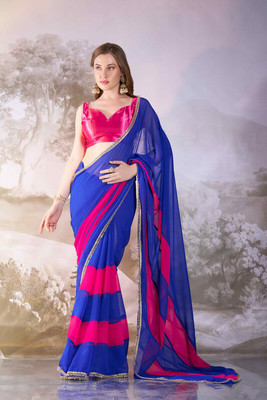 shiv textiles Embellished Bollywood Chiffon Saree(Blue)
