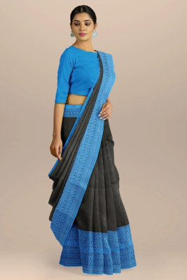 Shrutisareeghar Woven Handloom Pure Cotton Saree(Black)