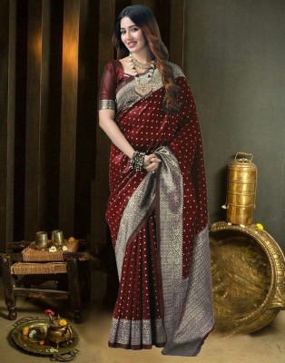 Samah Woven, Embellished, Self Design Banarasi Silk Blend, Jacquard Saree(Brown, Gold)