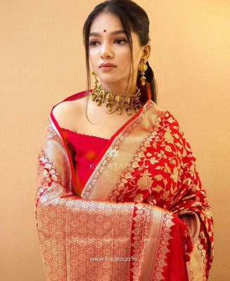 GATISHVAM TEXTILE Self Design Banarasi Art Silk Saree(Red)
