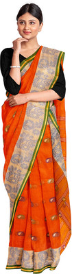 dreamy textiles hub Woven Tant Handloom Pure Cotton Saree(Orange)
