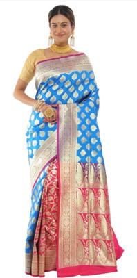 NAZABSAREES Woven Banarasi Handloom Nylon, Polyester Saree(Light Blue)