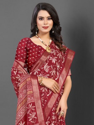 Sareemall Printed Daily Wear Silk Blend Saree(Maroon)