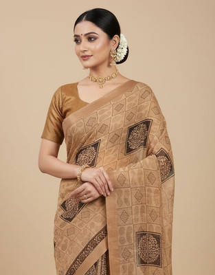 Anugrah Textile Embroidered Banarasi Lycra Blend, Chiffon Saree(Cream)