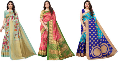 ANIRAV Printed Mysore Art Silk Saree(Pack of 3, Light Green, Pink, Blue)