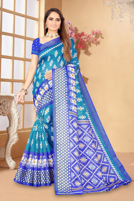 Saadhvi Printed Daily Wear Art Silk Saree(Blue)