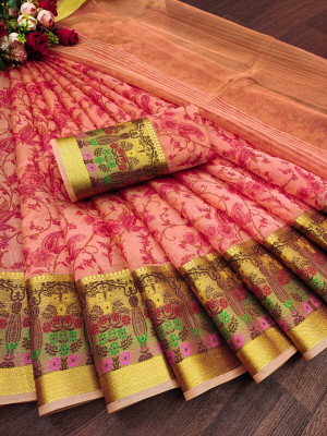 CART SHOPY Printed Daily Wear Organza Saree(Orange)