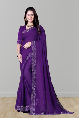 Lajamani Fashion Self Design, Solid/Plain Bollywood Georgette Saree(Blue)