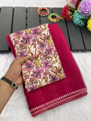 Dhanlaxmi CreationLLP Woven, Striped, Solid/Plain Manipuri Chiffon Saree(Pink)