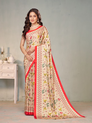 GARDEN VARELI Floral Print Daily Wear Satin Saree(Beige)