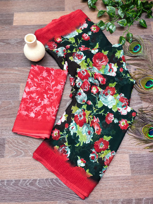 kashvi sarees Ombre, Floral Print Daily Wear Georgette Saree(Dark Green, Pink, Red)