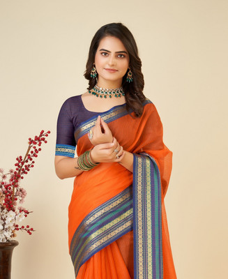 SICHYAH Woven Kota Doria Cotton Silk Saree(Orange)