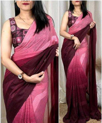 BHIKS RR Solid/Plain, Dyed Bollywood Georgette, Art Silk Saree(Pink)