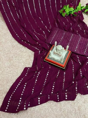 RK Creation Embellished Bollywood Georgette Saree(Purple)