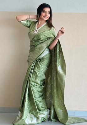 FASHION STROM Woven Banarasi Silk Blend Saree(Green)