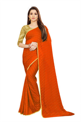 Aardiva Polka Print Daily Wear Chiffon Saree(Orange)