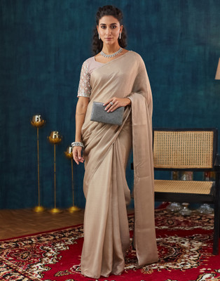 Samah Solid/Plain Bollywood Georgette Saree(Beige)