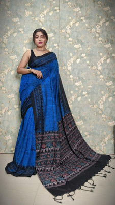 ACHOL Printed Handloom Pure Cotton Saree(Blue)