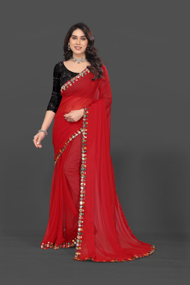 Manan Creation Embellished Bollywood Georgette, Chiffon Saree(Red)