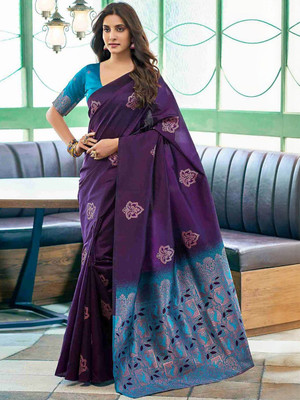 Moda Rapido Woven Daily Wear Silk Blend Saree(Purple)
