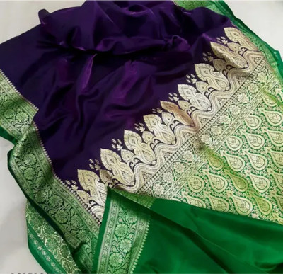 daniyal Printed Banarasi Pure Silk Saree(Dark Blue, Green)