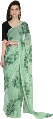 Molten Floral Print Bollywood Chiffon Saree(Light Green)
