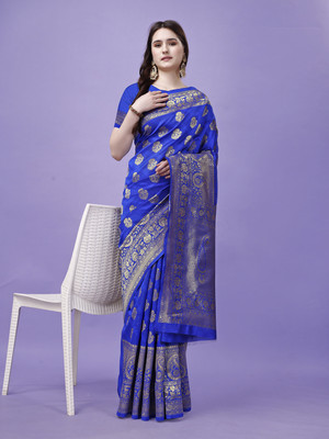 Divastri Woven, Self Design Kanjivaram Pure Silk, Jacquard Saree(Blue)