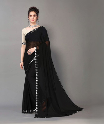 Vivan Fab Embellished Bollywood Georgette, Art Silk Saree(Black)