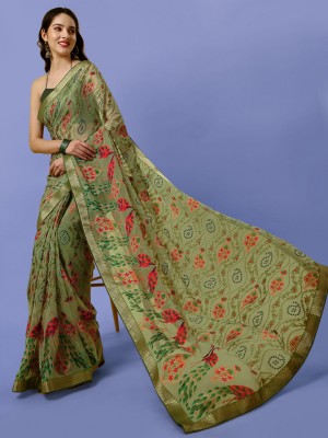 AMYRAAA Paisley Bollywood Brasso Saree(Green)