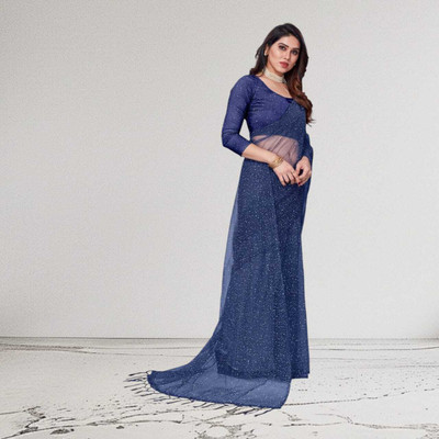 BHAGWATI ART Self Design Bollywood Net Saree(Blue)