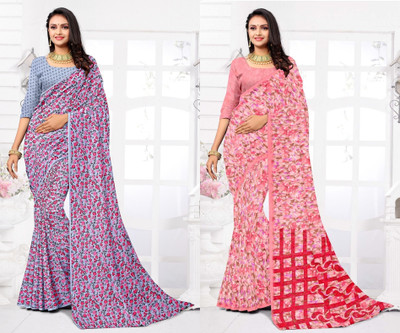 Panchvati NX Printed Daily Wear Georgette Saree(Pack of 2, Multicolor)