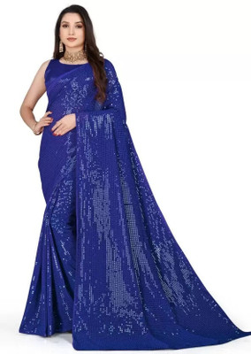Suali Embellished Bollywood Georgette Saree(Blue)