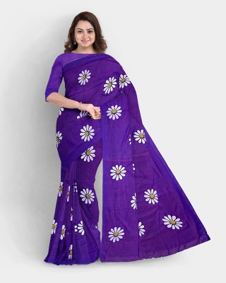 RIDDHIMAN FASHION Printed Handloom Pure Cotton Saree(Purple)