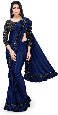 Prosaler Solid/Plain Bollywood Lycra Blend Saree(Blue)
