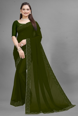 Manan Creation Embellished Bollywood Georgette, Chiffon Saree(Light Green)