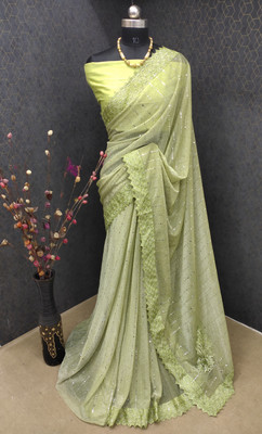 YUVIFLAIR Self Design Bollywood Lycra Blend Saree(Light Green)