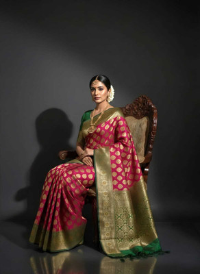 Tilfelle Woven, Embroidered Banarasi Satin Saree(Pink)