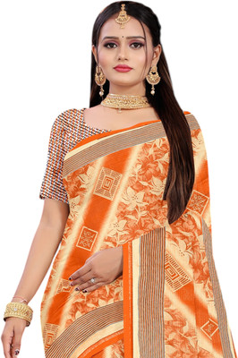 hub f Printed Daily Wear Georgette Saree(Yellow)
