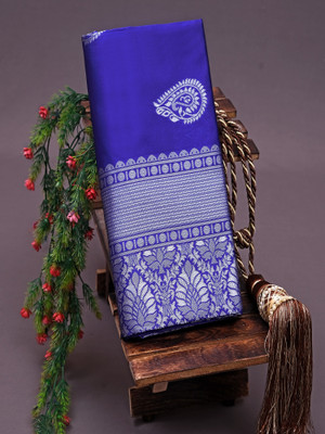 Julee Solid/Plain Banarasi Pure Silk Saree(Dark Blue)