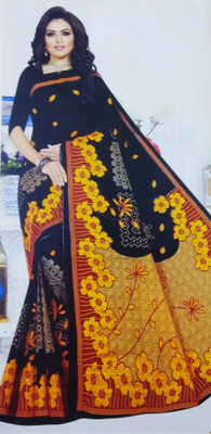 Ganapati Universal Co Printed Tant Pure Cotton Saree(Black)