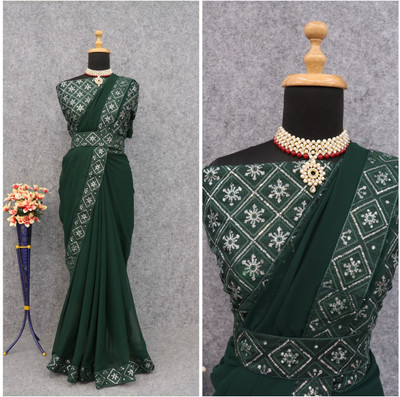 Chandan Fabrics Embroidered Bollywood Georgette Saree(Green)