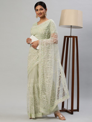 KASEE Embroidered, Embellished Bollywood Net Saree(Light Green)
