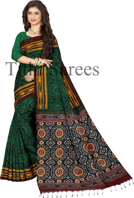 maadurga Printed Sambalpuri Cotton Blend Saree(Dark Green)