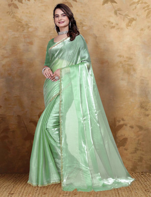 HouseOfCommon Woven Kanjivaram Chiffon, Jimmy choo Saree(Light Green)