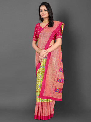 Tasrika Printed Ikkat Silk Blend Saree(Light Green)