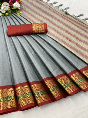 WINKLECART Woven Mysore Pure Silk Saree(Grey)