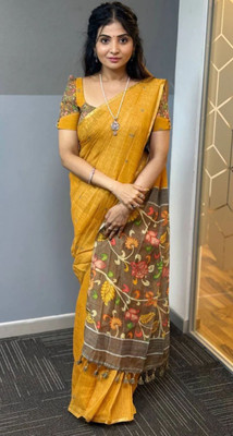 MM VENTURE Printed Bollywood Pure Cotton Saree(Yellow)